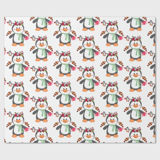 Valentijnsdag Inpakpapier Pinguïn Vis (Vlak)