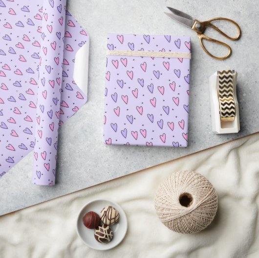Valentijnsdag Inpakpapier Roze & Paarse Harten (Crafts)