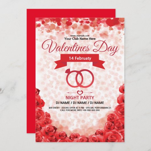 Valentijnsdag Invitation Flyer Kaart (Voorkant / Achterkant)