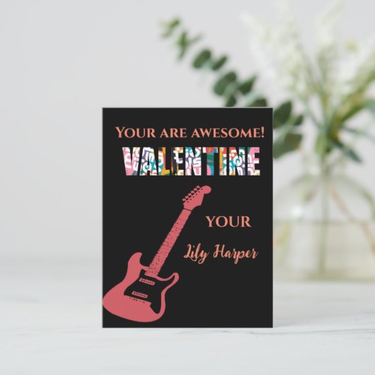 Valentijnsdag Jij Rockt Rode Gitaar Kinderen Valen Notitiekaartje (Staand voorkant)