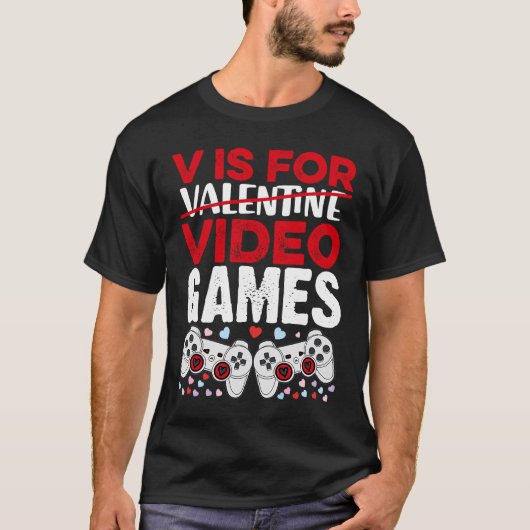 Valentijnsdag jongens kinder zoon V is voor videog T-shirt (Voorkant)