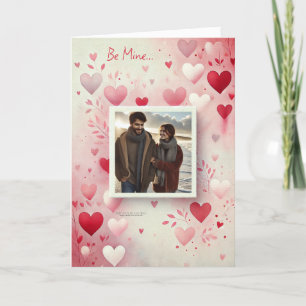Valentijnsdag Jouw foto Harten Loof Rood Roze Feestdagen Kaart