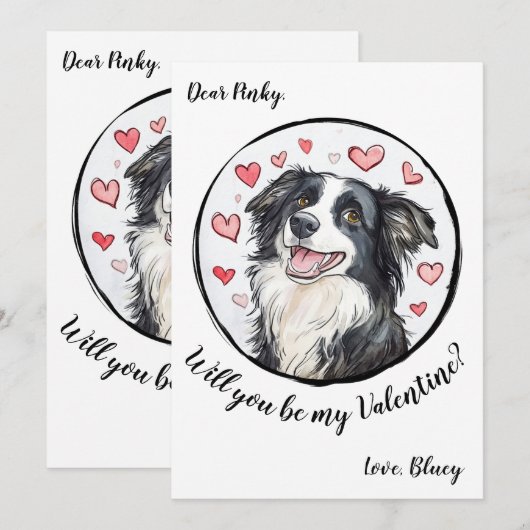  Valentijnsdag kaart Border Collie (Voorkant / Achterkant)