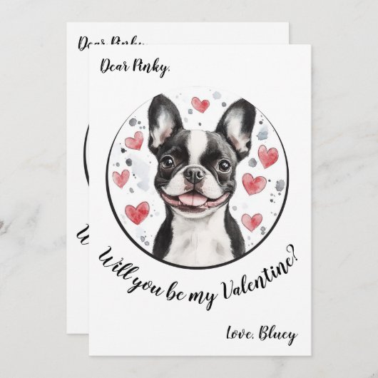 Valentijnsdag kaart Boston Terrier (Voorkant / Achterkant)