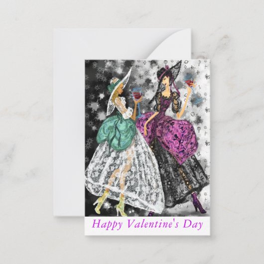 Valentijnsdag Kaart Dames Drink rode wijn Notitiekaartje (Voorkant)