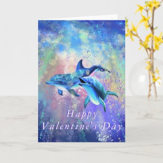 Valentijnsdag Kaart Dolphin Couple - Romantisch (Gele Bloem)