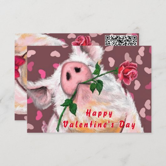 Valentijnsdag Kaart Gentleman Pig QR Code Wish (Voorkant / Achterkant)