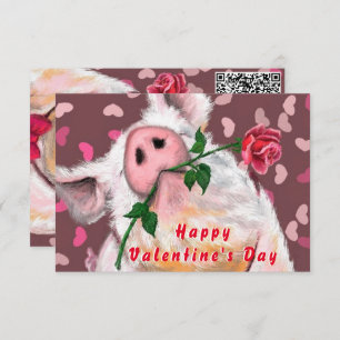 Valentijnsdag Kaart Gentleman Pig QR Code Wish
