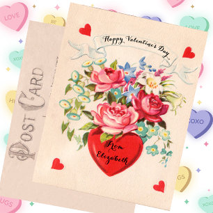 Valentijnsdag Kaart Hart en Bloemen