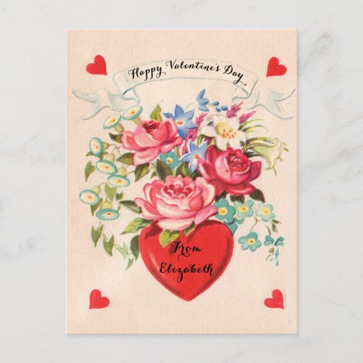  Valentijnsdag Kaart Hart en Bloemen (Voorkant)