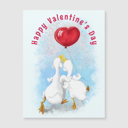 Valentijnsdag Kaart Magnet met Koppel Eend Liefde (Voorkant)