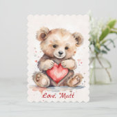Valentijnsdag kaart met Beer en aangepaste tekst (Staand voorkant)
