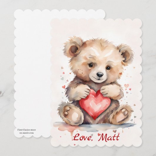 Valentijnsdag kaart met Beer en aangepaste tekst (Voorkant / Achterkant)