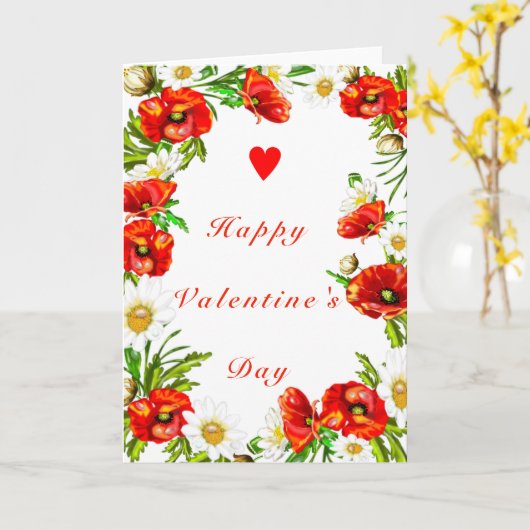 Valentijnsdag Kaart met bloemen en aangepaste teks (Gele Bloem)