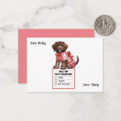 Valentijnsdag Kaart met bruine puppy Notitiekaartje (Voorkant / Achterkant in situ)