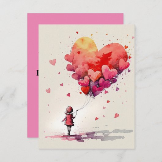 Valentijnsdag Kaart met hartballonnen (Voorkant / Achterkant)