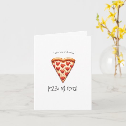 Valentijnsdag Kaart met Heart Pizza Slice (Gele Bloem)