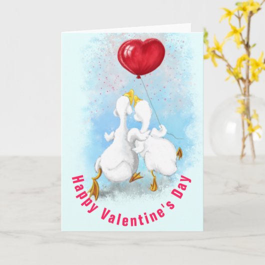 Valentijnsdag Kaart met paar eend liefde (Gele Bloem)