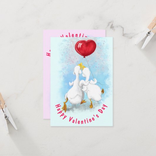 Valentijnsdag Kaart met paar eend liefde (Voorkant / Achterkant in situ)