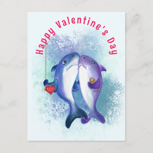 Valentijnsdag Kaart met Paar Shark Love Funny (Voorkant)