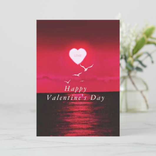 Valentijnsdag Kaart met Romantisch Zee Sunset (Staand voorkant)