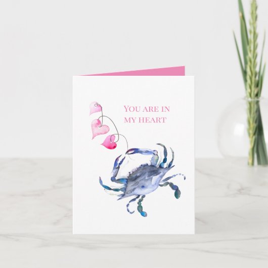 Valentijnsdag kaart met strand, blauwe krab en har (Voorkant)