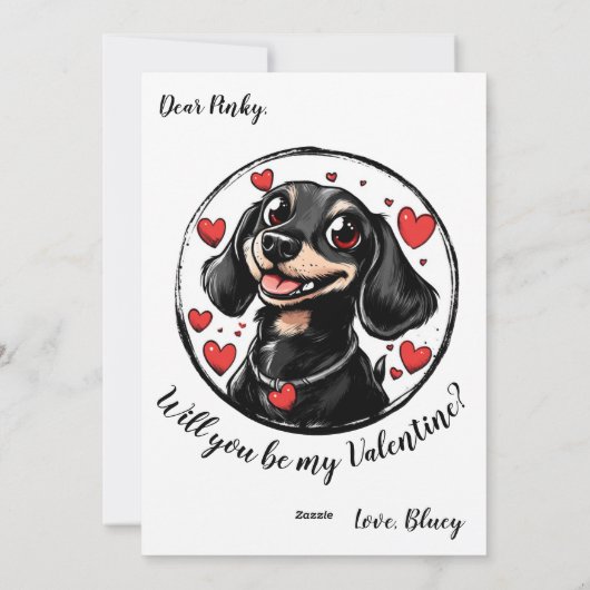 Valentijnsdag kaart met teckel (Achterkant)