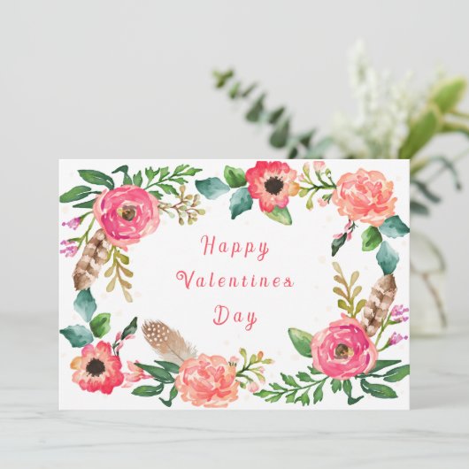 Valentijnsdag Kaart met Waterverf Bloemen (Staand voorkant)