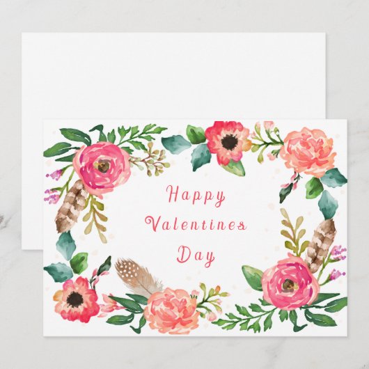 Valentijnsdag Kaart met Waterverf Bloemen (Voorkant / Achterkant)