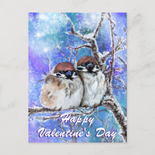 Valentijnsdag Kaart met Winter Sparrows Paar