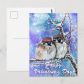 Valentijnsdag Kaart met Winter Sparrows Paar (Voorkant / Achterkant)