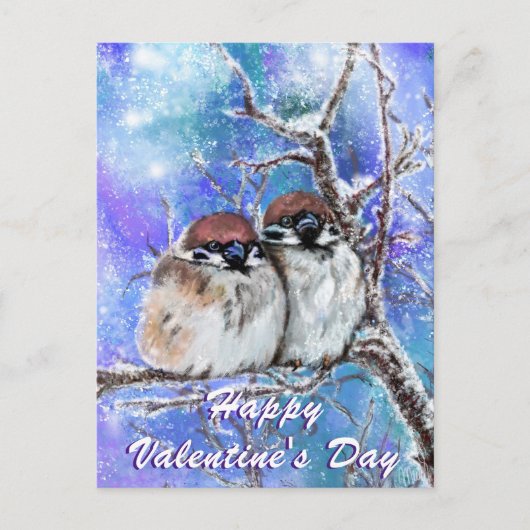 Valentijnsdag Kaart met Winter Sparrows Paar (Voorkant)