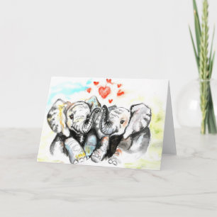 Valentijnsdag Kaart Paar Elephant - Schilderen