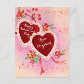  Valentijnsdag Kaart Red Hearts en muziek (Voorkant)