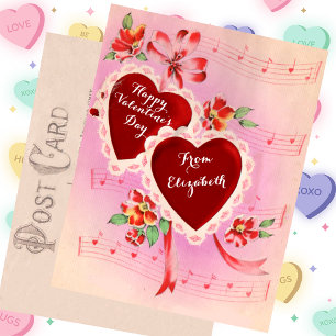 Valentijnsdag Kaart Red Hearts en muziek