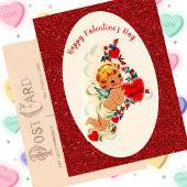 Valentijnsdag Kaart Rode Cupido Glitter