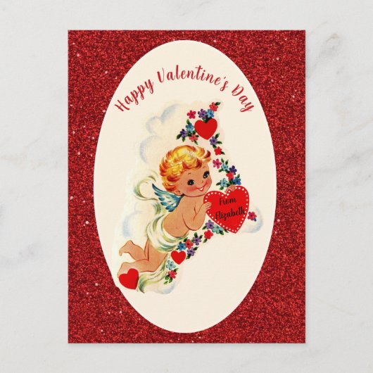 Valentijnsdag Kaart Rode Cupido Glitter (Voorkant)