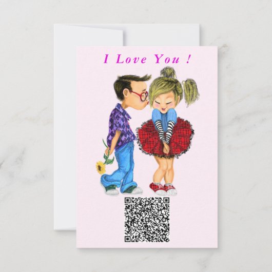 Valentijnsdag Kaart Romantic Couple QR Code Wish (Achterkant)