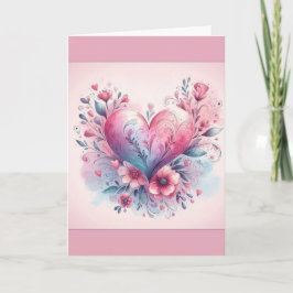 Valentijnsdag kaart Roze Bloemen Roze Hart