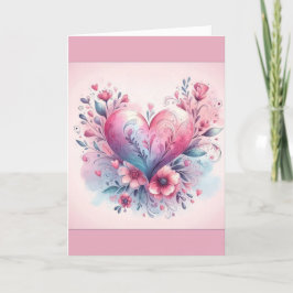 Valentijnsdag Kaart Roze Bloemen Roze Hart