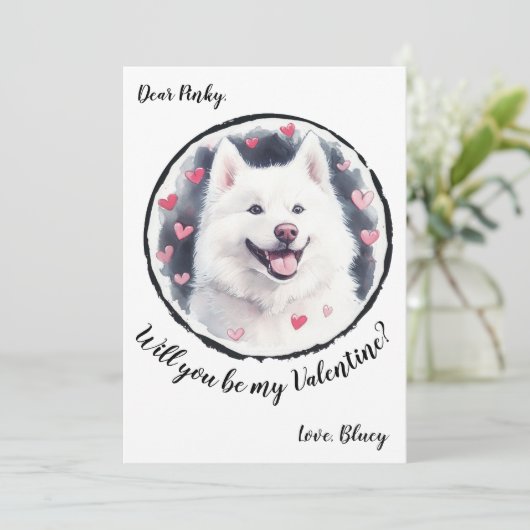 Valentijnsdag kaart Samoyed (Staand voorkant)