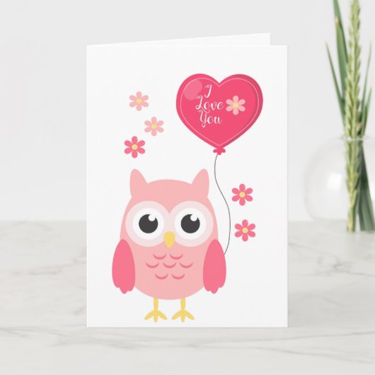 Valentijnsdag Kaart Stomme Roze Owl Ik hou van je (Voorkant)