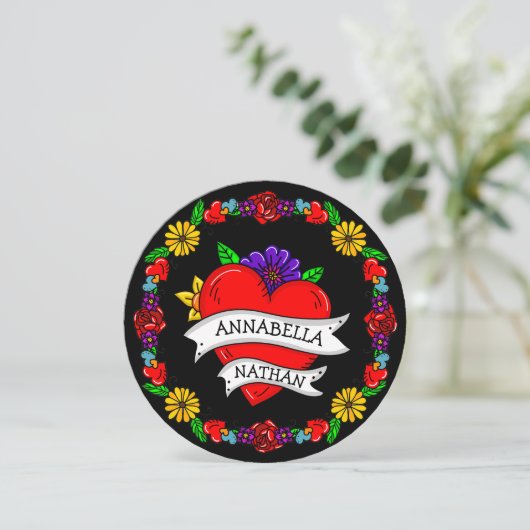 Valentijnsdag kaart t | Tattoo stijl kunst    (Staand voorkant)