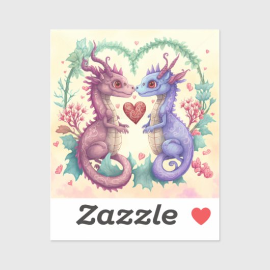 Valentijnsdag Kaart van Violet Dragon Couple Sticker (Vel)
