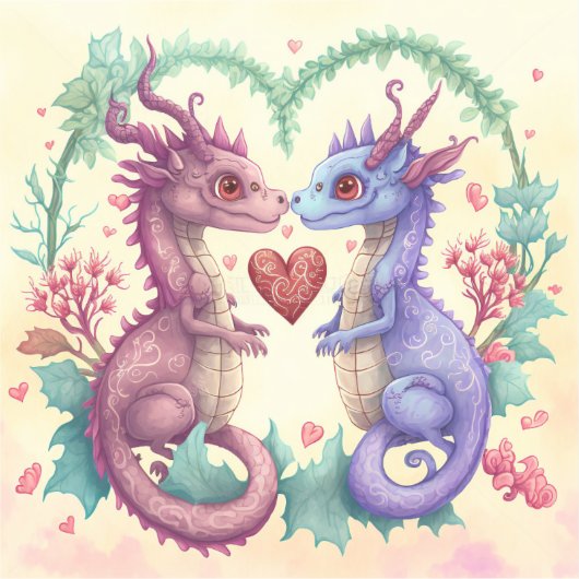 Valentijnsdag Kaart van Violet Dragon Couple Sticker (Voorkant)