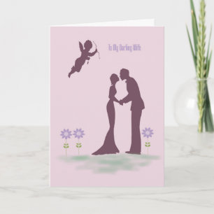 Valentijnsdag Kaart voor vrouw, Silhouette Couple