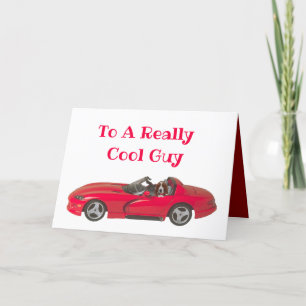 Valentijnsdag Kaart w / Red Sports Car & Basset