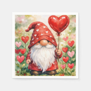 Valentijnsdag-kabouter met rode hartballon servet