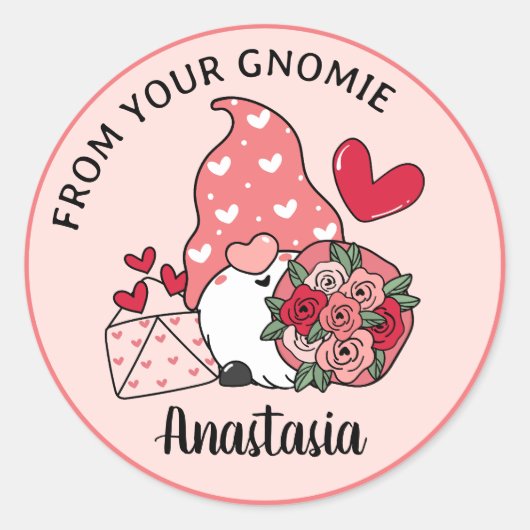 Valentijnsdag Kabouter Op Maat Gepersonaliseerd Va Ronde Sticker (Voorkant)