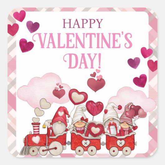 Valentijnsdag Kabouters in een Trein Vierkante Sticker (Voorkant)